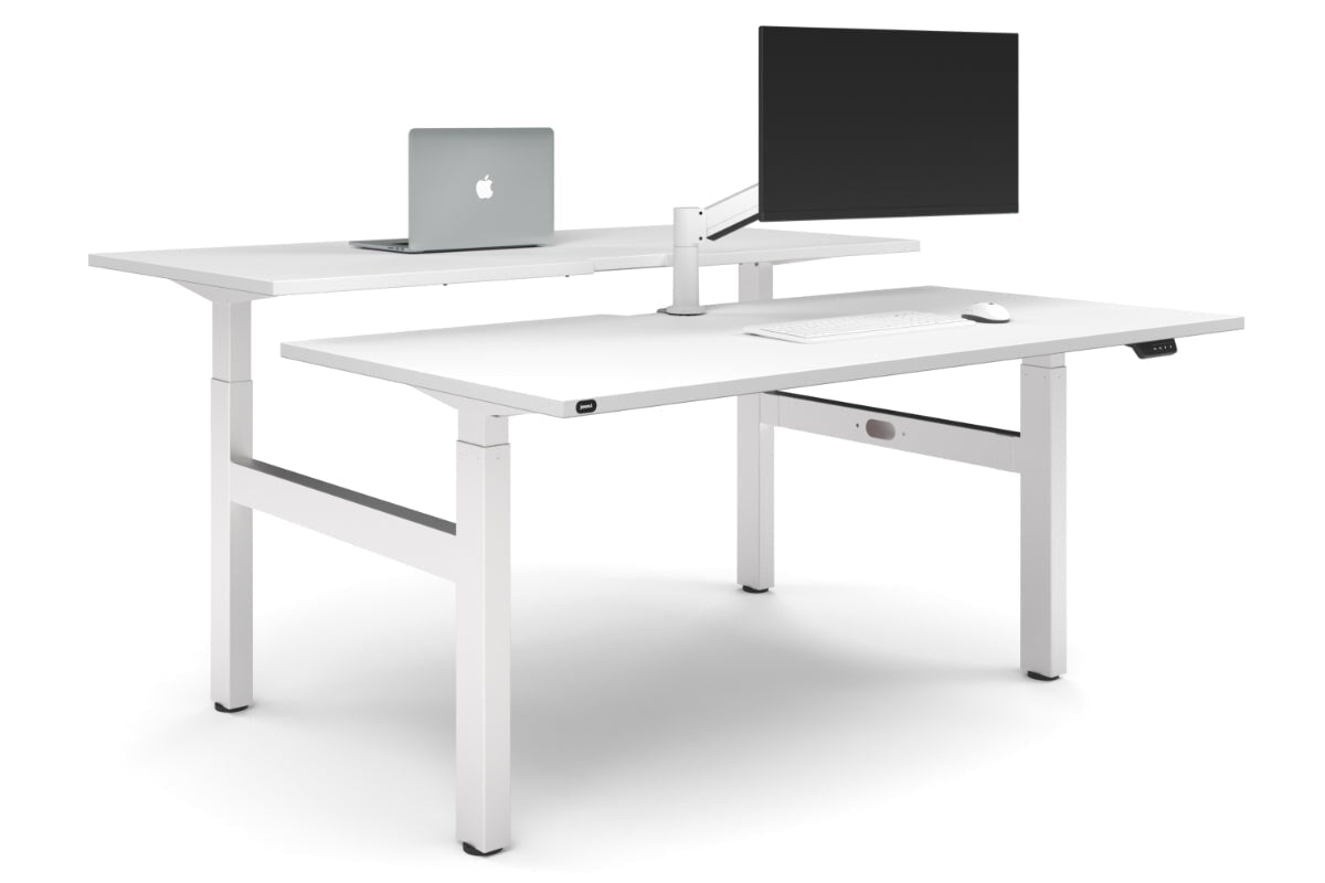 Just Right Height Adjustable 2 Person H-Bench Workstation - White Frame [1800L x 800W with Cable Scallop]-white none none