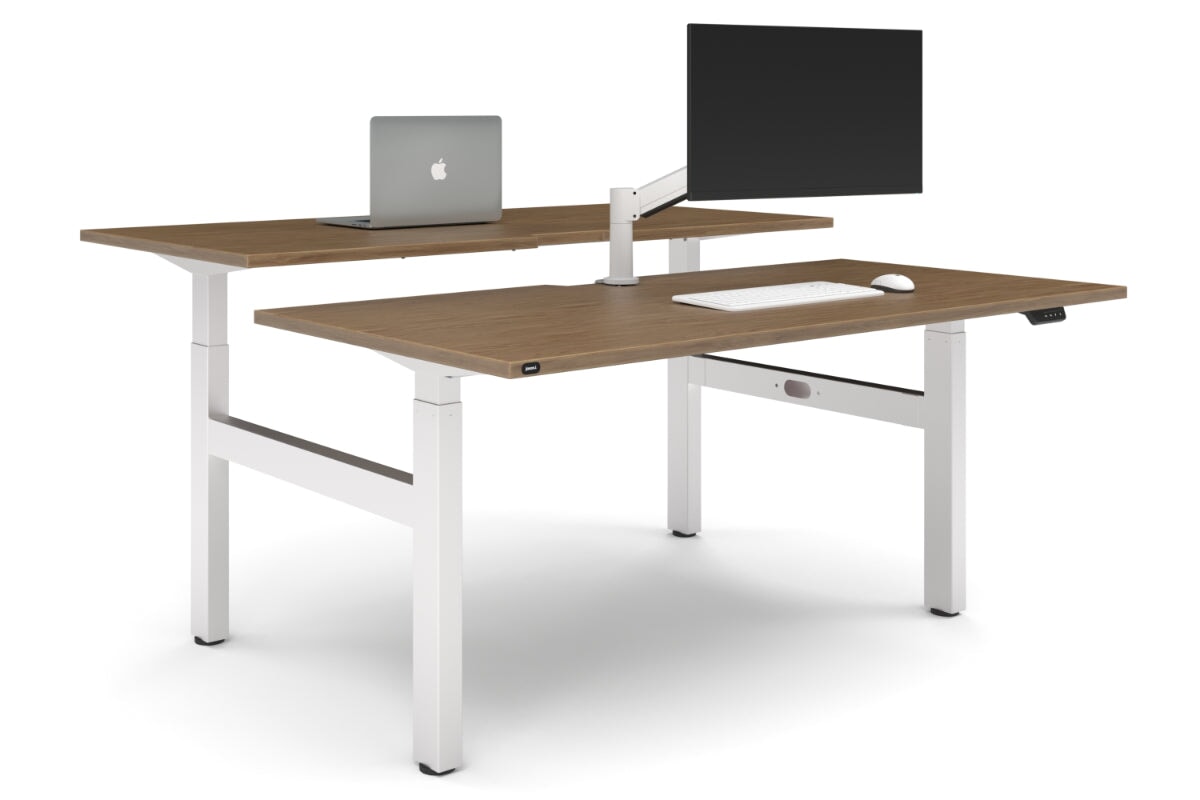 Just Right Height Adjustable 2 Person H-Bench Workstation - White Frame [1800L x 800W with Cable Scallop]-salvage oak none none