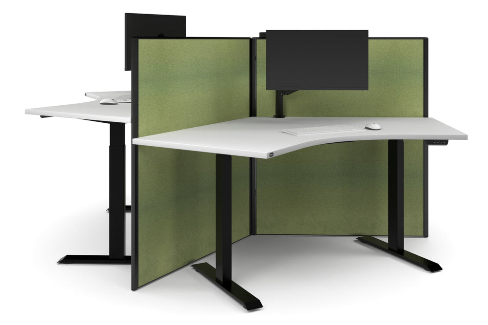 Just Right Height Adjustable 3 Person 120 Degree Workstation-black green moss (1200H x 1200W) 