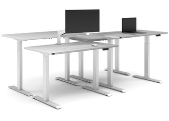 Just Right Height Adjustable 4 Person Bench Workstation [1200L x 700W] Jasonl white leg white none
