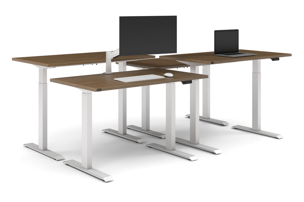 Just Right Height Adjustable 4 Person Bench Workstation [1200L x 700W]-white leg salvage oak none
