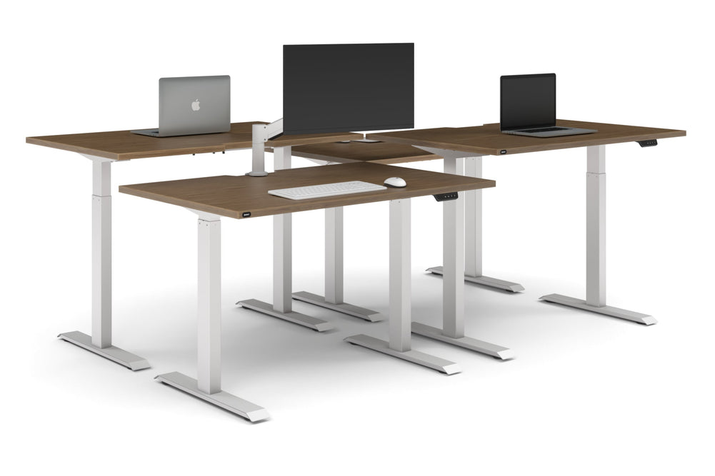 Just Right Height Adjustable 4 Person Bench Workstation [1200L x 800W with Cable Scallop]-white leg salvage oak none