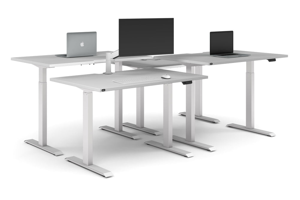 Just Right Height Adjustable 4 Person Bench Workstation [1200L x 800W with Cable Scallop]-white leg white none