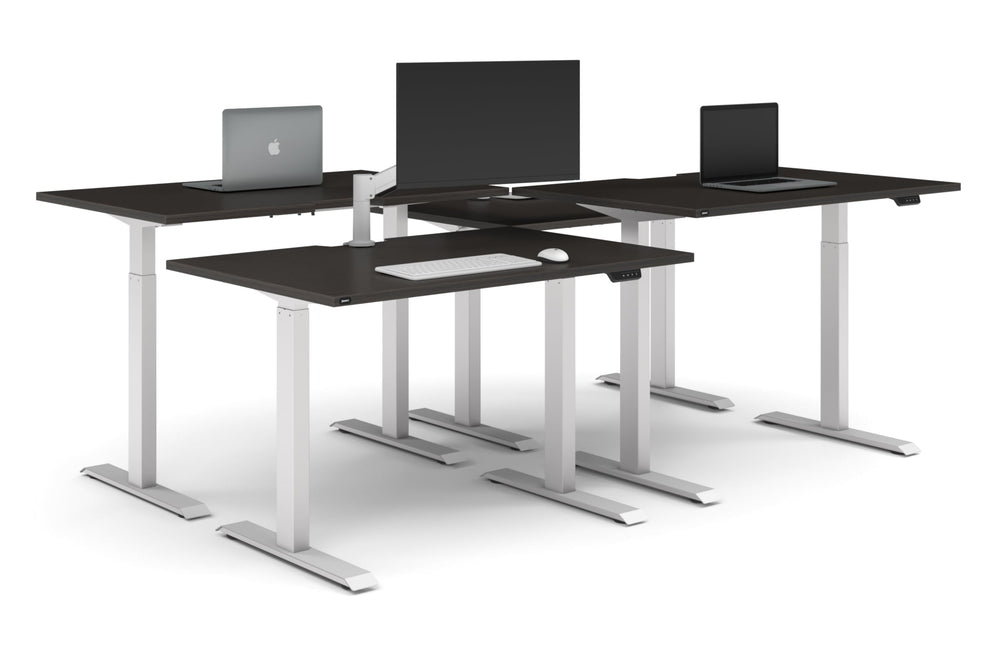 Just Right Height Adjustable 4 Person Bench Workstation [1200L x 800W with Cable Scallop]-white leg dark oak none