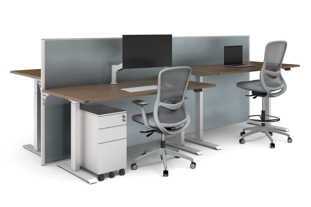 Just Right Height Adjustable 4 Person Bench Workstation [1200L x 800W with Cable Scallop]-black leg dark oak moody charcoal (1200H x 1200W)