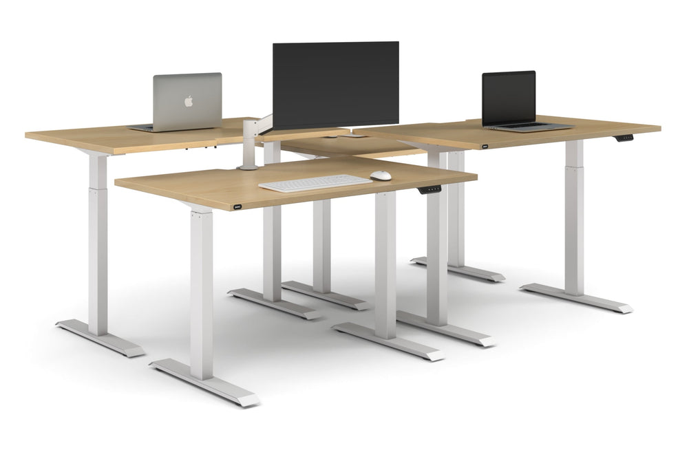 Just Right Height Adjustable 4 Person Bench Workstation [1200L x 800W with Cable Scallop]-white leg maple none