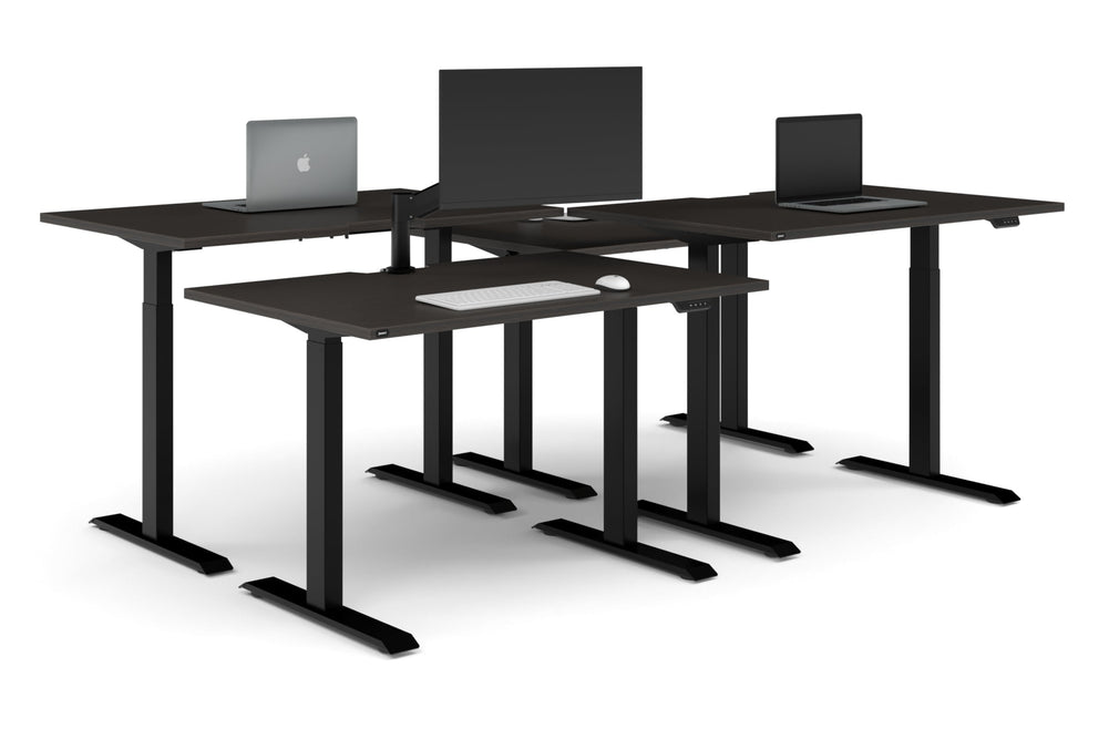 Just Right Height Adjustable 4 Person Bench Workstation [1200L x 800W with Cable Scallop]-black leg dark oak none