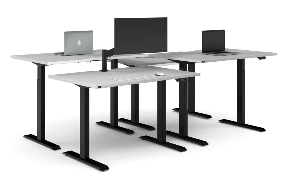 Just Right Height Adjustable 4 Person Bench Workstation [1200L x 800W with Cable Scallop]-black leg white none