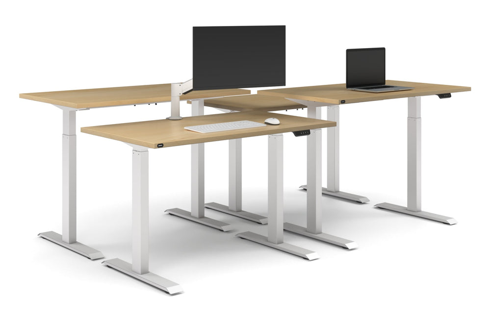 Just Right Height Adjustable 4 Person Bench Workstation [1400L x 700W]-white leg maple none