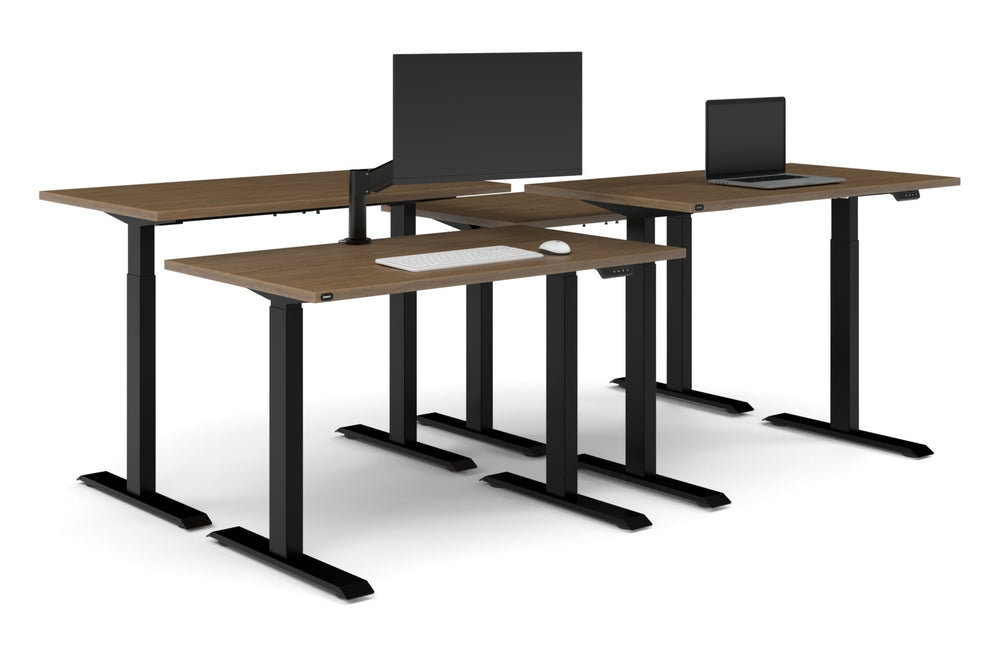 Just Right Height Adjustable 4 Person Bench Workstation [1400L x 700W]-black leg salvage oak none