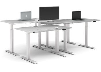 Just Right Height Adjustable 4 Person Bench Workstation [1400L x 800W with Cable Scallop] Jasonl white leg white none