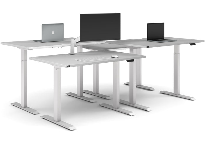 Just Right Height Adjustable 4 Person Bench Workstation [1400L x 800W with Cable Scallop] Jasonl white leg white none