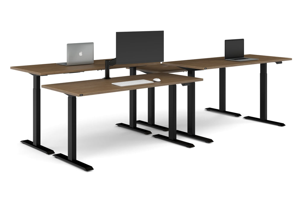 Just Right Height Adjustable 4 Person Bench Workstation [1600L x 700W]-black leg salvage oak none