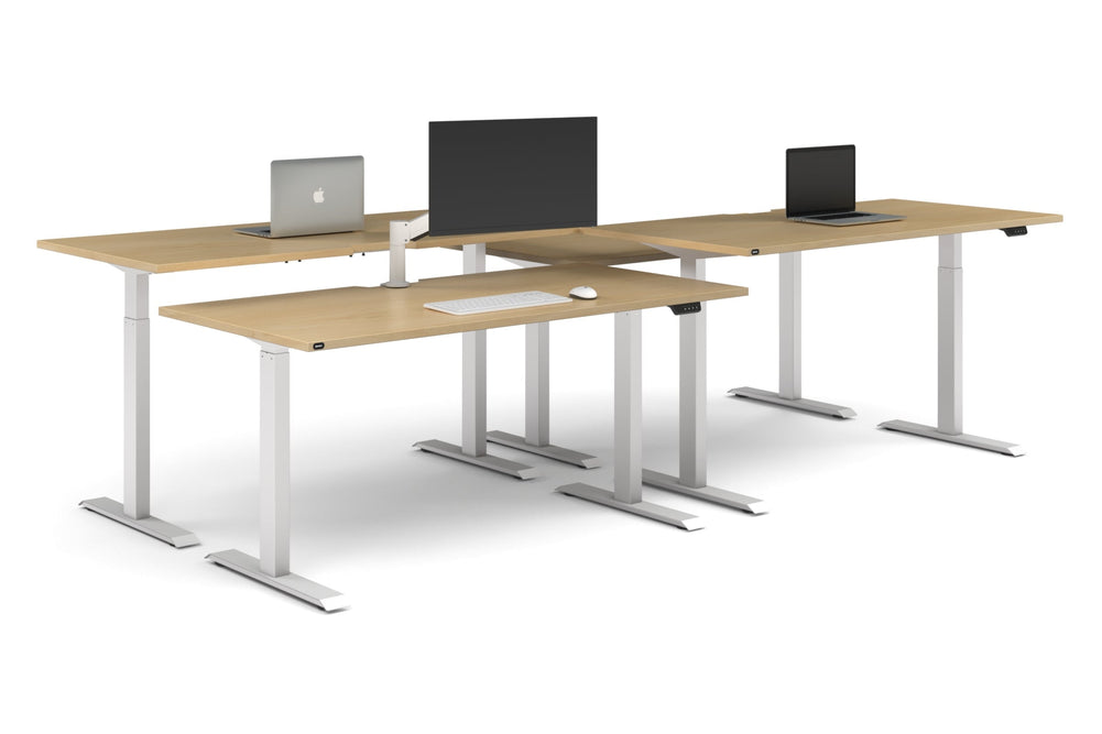 Just Right Height Adjustable 4 Person Bench Workstation [1600L x 800W with Cable Scallop]-white leg maple none