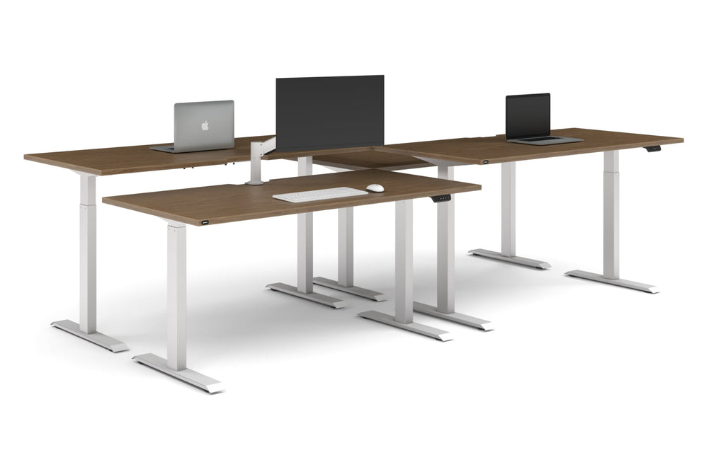Just Right Height Adjustable 4 Person Bench Workstation [1600L x 800W with Cable Scallop]-white leg salvage oak none