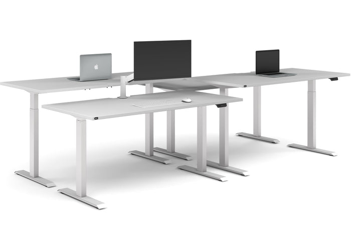 Just Right Height Adjustable 4 Person Bench Workstation [1600L x 800W with Cable Scallop] Jasonl white leg white none