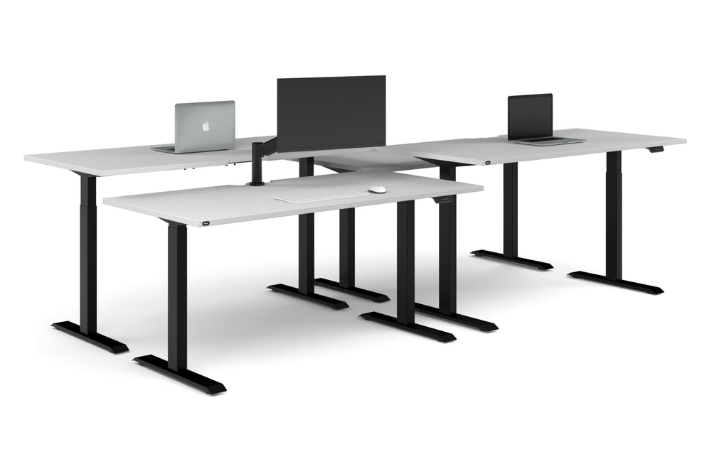 Just Right Height Adjustable 4 Person Bench Workstation [1600L x 800W with Cable Scallop]-black leg white none
