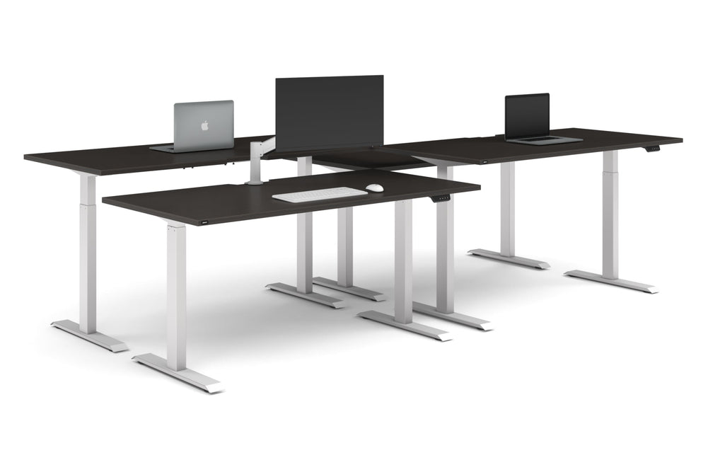 Just Right Height Adjustable 4 Person Bench Workstation [1600L x 800W with Cable Scallop]-white leg dark oak none