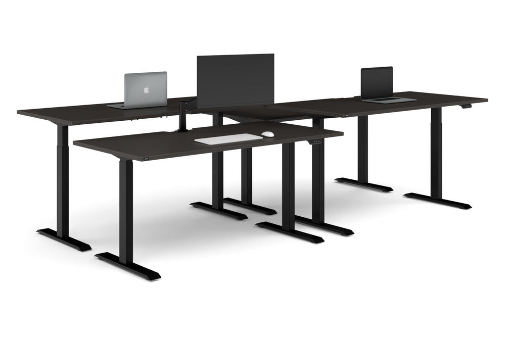 Just Right Height Adjustable 4 Person Bench Workstation [1800L x 800W with Cable Scallop]-black leg dark oak none
