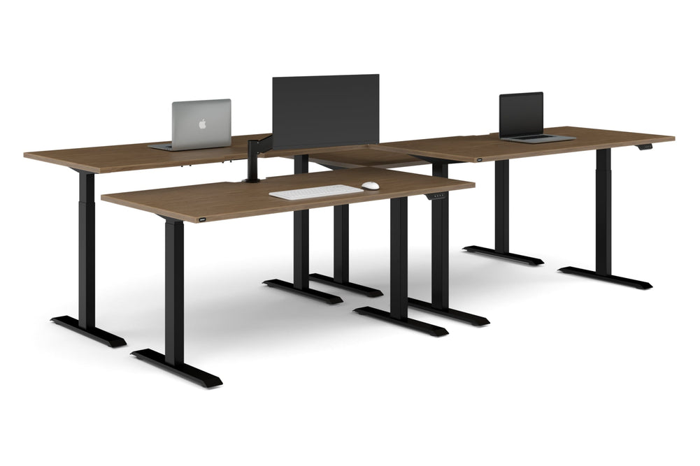 Just Right Height Adjustable 4 Person Bench Workstation [1800L x 800W with Cable Scallop]-black leg salvage oak none