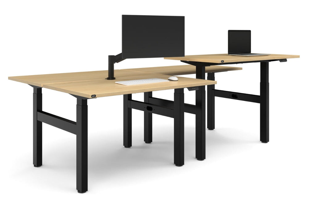 Just Right Height Adjustable 4 Person H-Bench Workstation - Black Frame [1200L x 700W]-maple none none