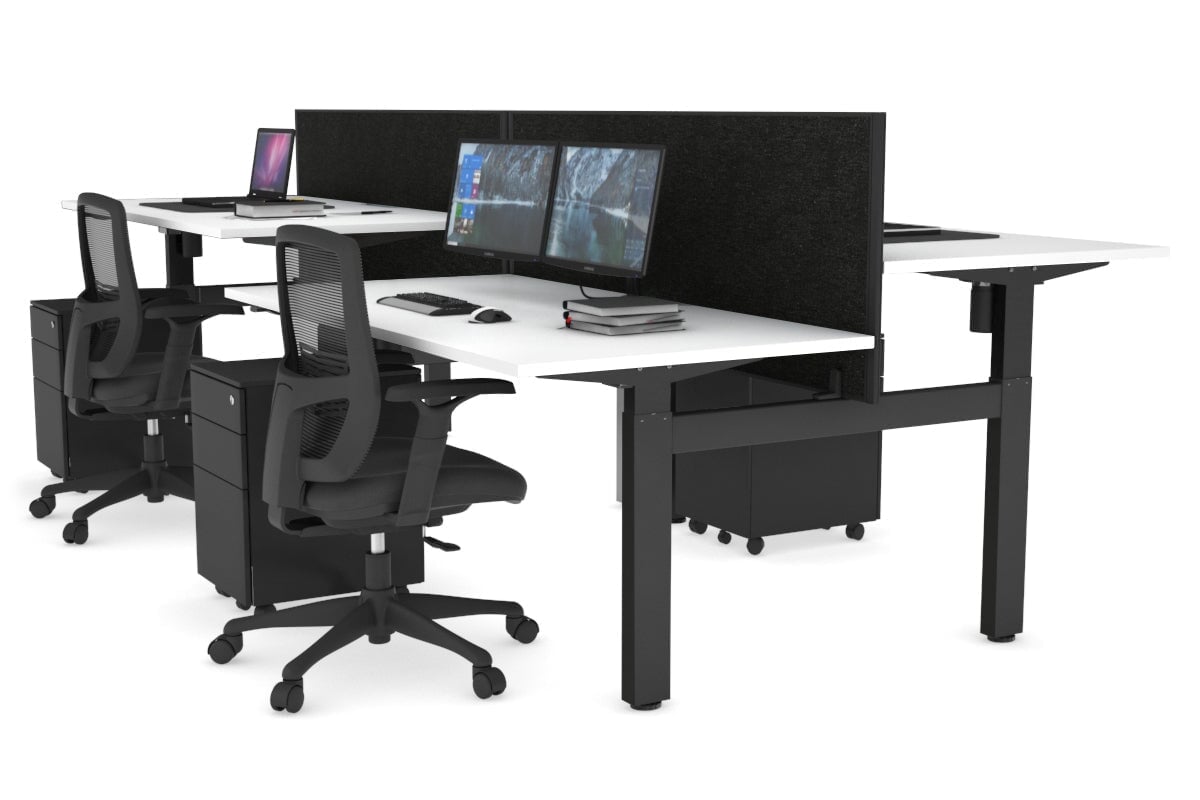 Just Right Height Adjustable 4 Person H-Bench Workstation - Black Frame [1400L x 800W] Jasonl 