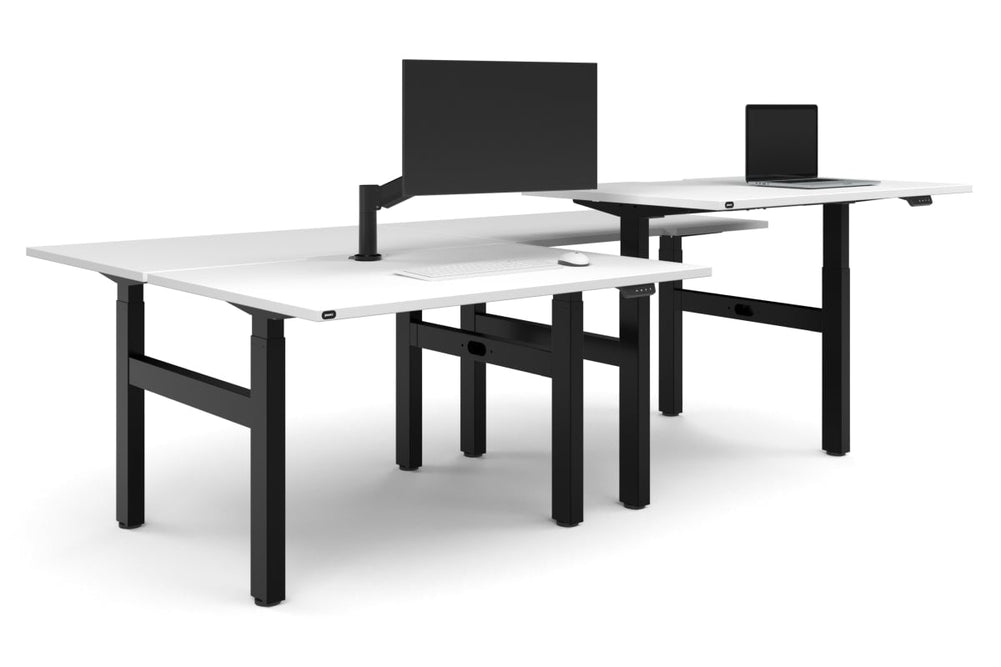 Just Right Height Adjustable 4 Person H-Bench Workstation - Black Frame [1400L x 800W]-white none none