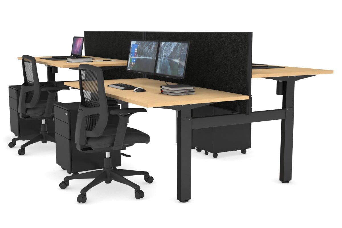 Just Right Height Adjustable 4 Person H-Bench Workstation - Black Frame [1400L x 800W] Jasonl 