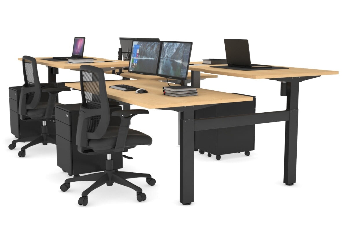 Just Right Height Adjustable 4 Person H-Bench Workstation - Black Frame [1400L x 800W] Jasonl 