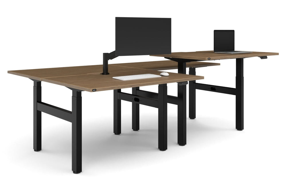 Just Right Height Adjustable 4 Person H-Bench Workstation - Black Frame [1400L x 800W]-salvage oak none none
