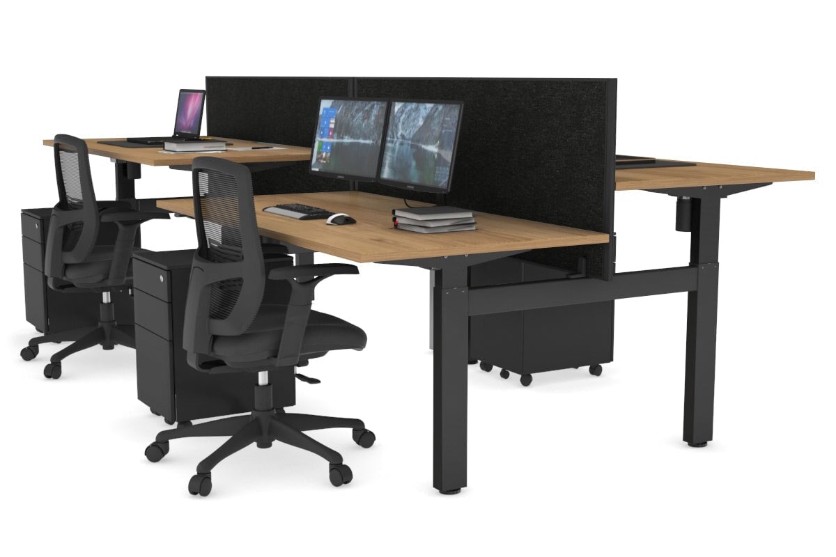 Just Right Height Adjustable 4 Person H-Bench Workstation - Black Frame [1400L x 800W] Jasonl 