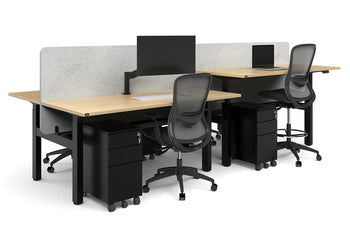  - Just Right Height Adjustable 4 Person H-Bench Workstation - Black Frame [1600L x 700W] - 1