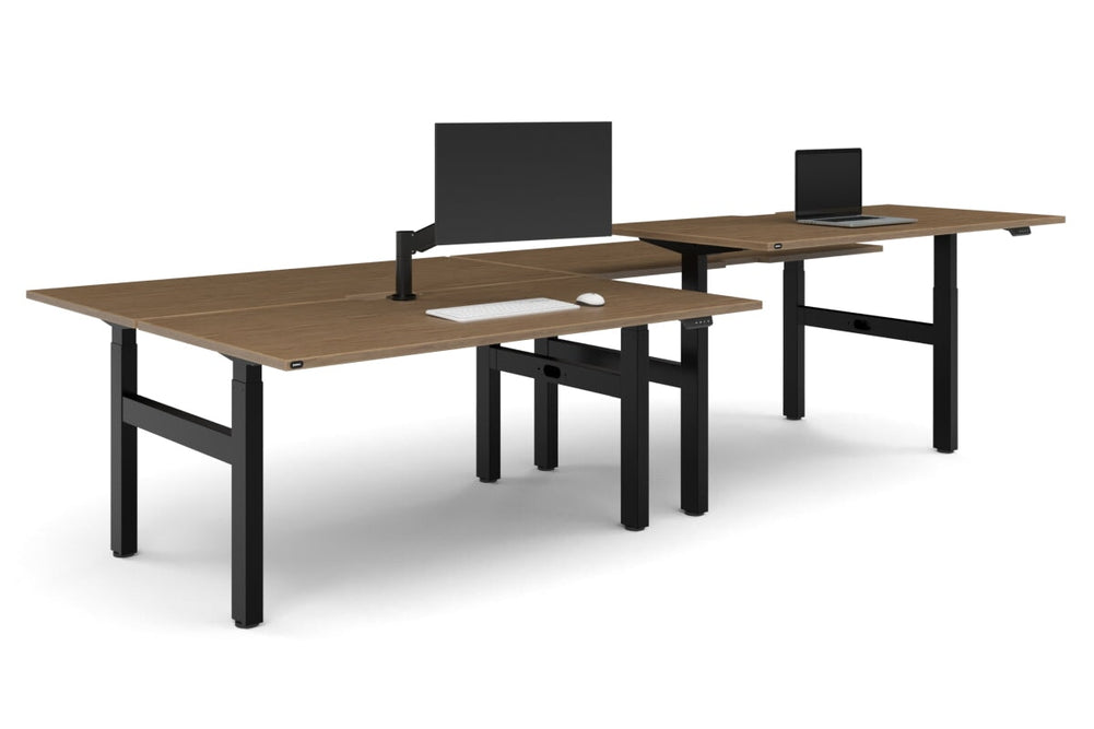 Just Right Height Adjustable 4 Person H-Bench Workstation - Black Frame [1600L x 800W]-salvage oak none none