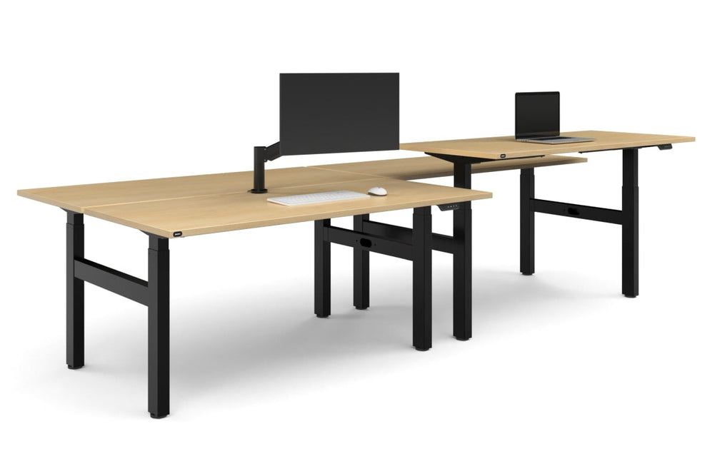 Just Right Height Adjustable 4 Person H-Bench Workstation - Black Frame [1800L x 700W]-maple none none