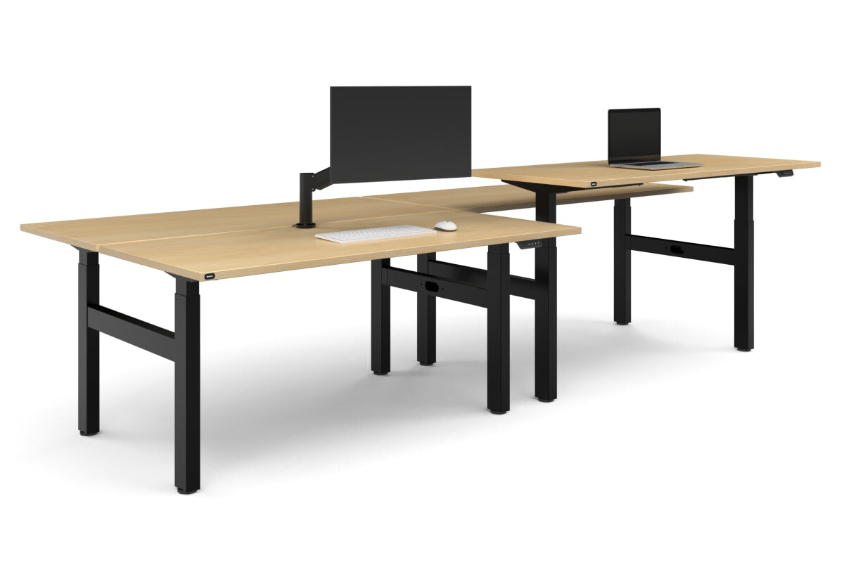 Just Right Height Adjustable 4 Person H-Bench Workstation - Black Frame [1800L x 700W]-maple none none