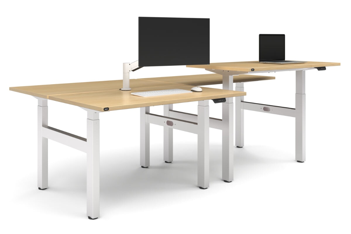 Just Right Height Adjustable 4 Person H-Bench Workstation - White Frame [1200L x 700W]-maple none none