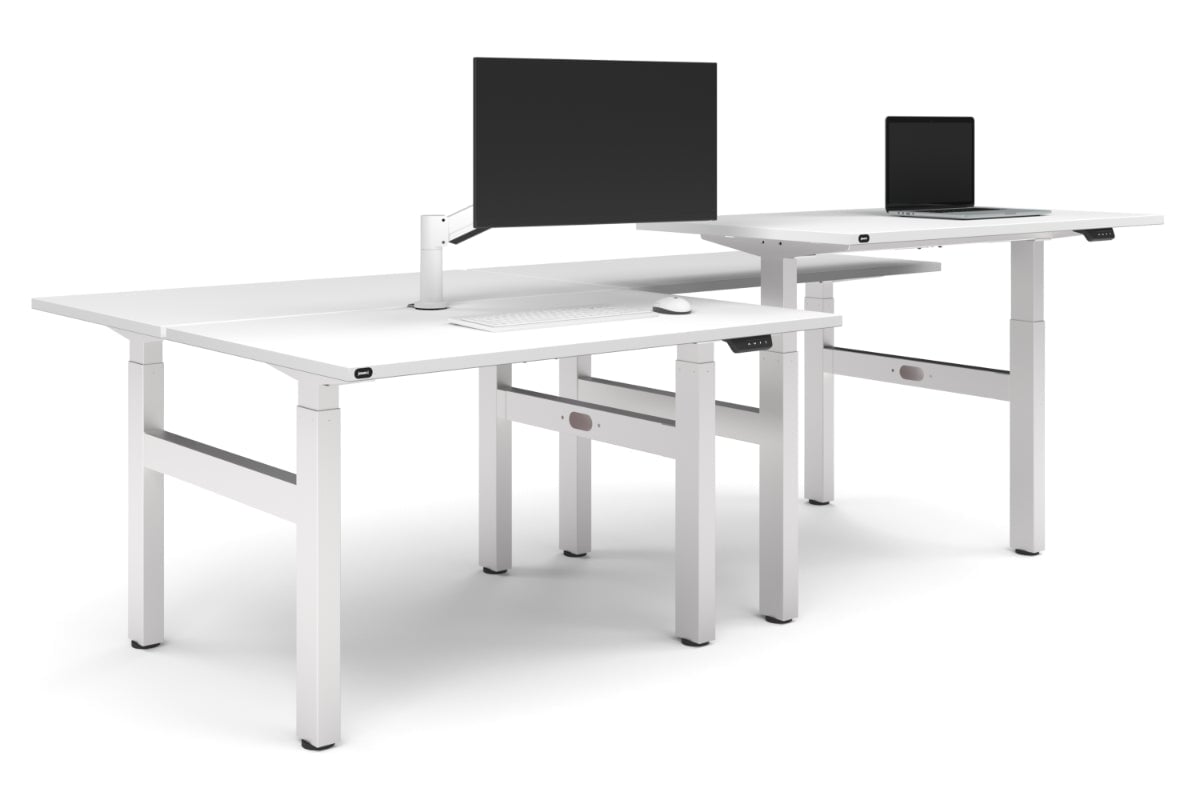 Just Right Height Adjustable 4 Person H-Bench Workstation - White Frame [1200L x 700W]-white none none