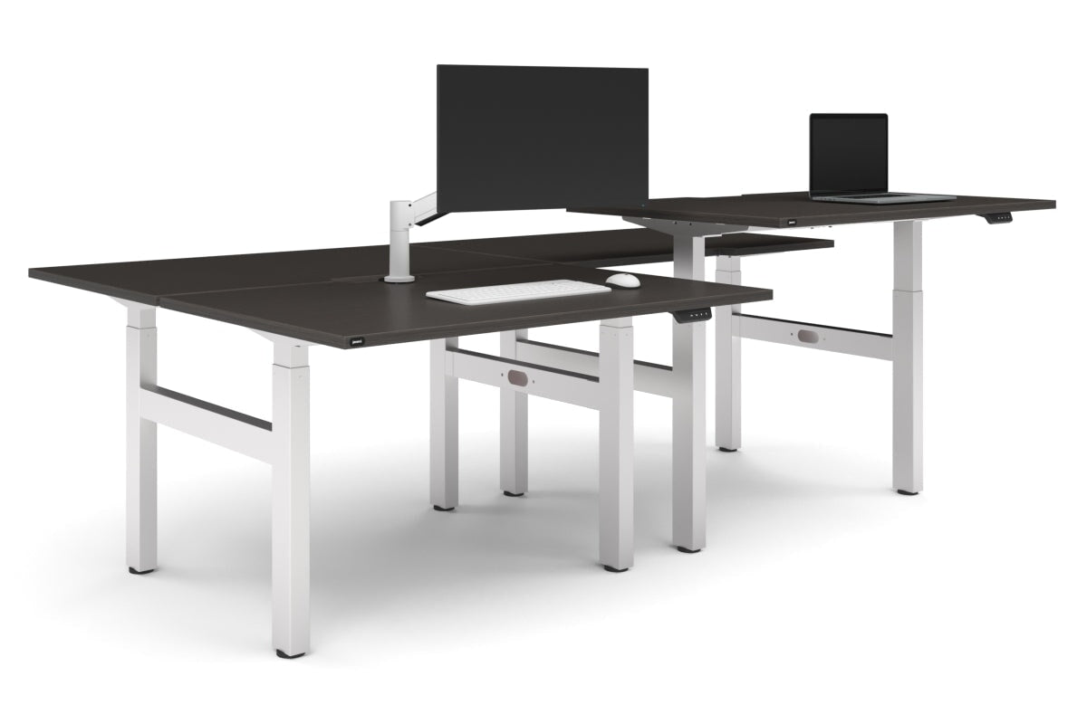 Just Right Height Adjustable 4 Person H-Bench Workstation - White Frame [1200L x 800W]-dark oak none none