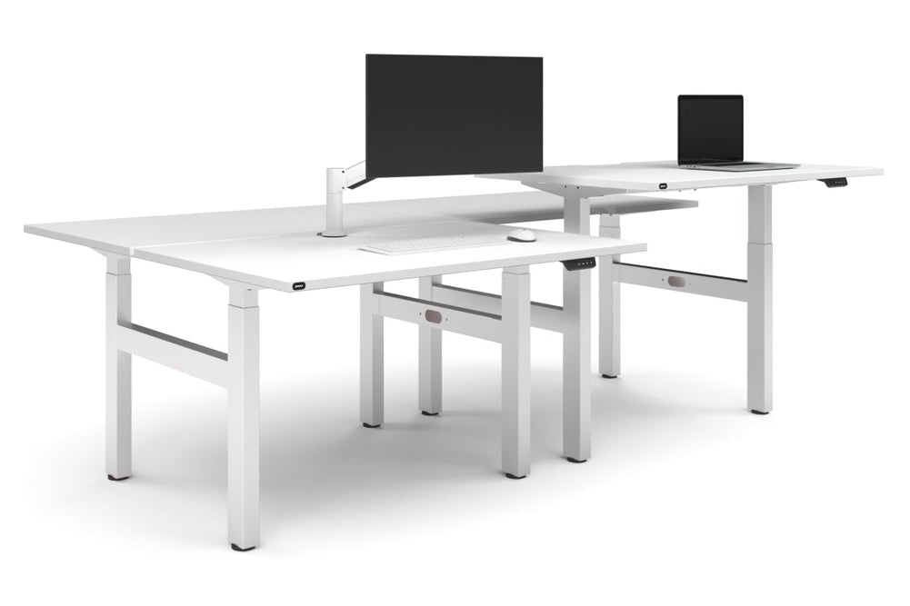 Just Right Height Adjustable 4 Person H-Bench Workstation - White Frame [1200L x 800W]-white none none