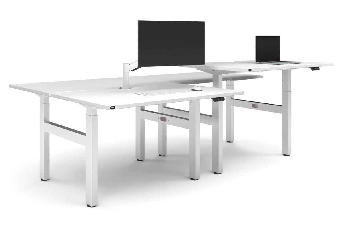Just Right Height Adjustable 4 Person H-Bench Workstation - White Frame [1200L x 800W]-white none none