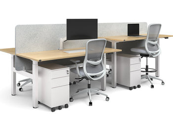 Just Right Height Adjustable 4 Person H-Bench Workstation - White Frame [1400L x 700W] Jasonl 