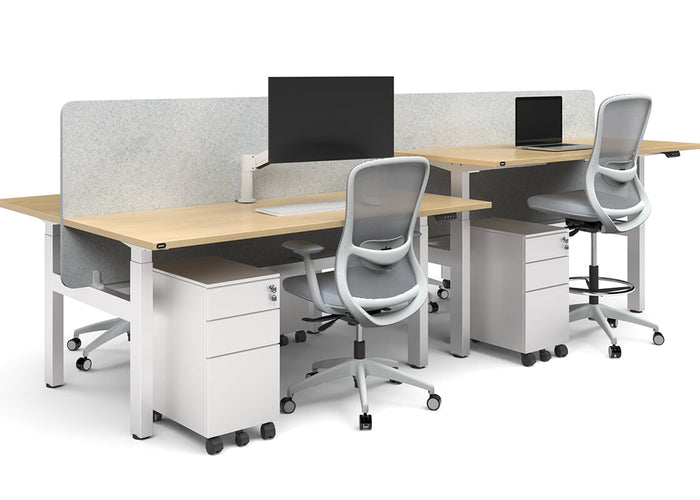 Just Right Height Adjustable 4 Person H-Bench Workstation - White Frame [1400L x 700W] Jasonl 