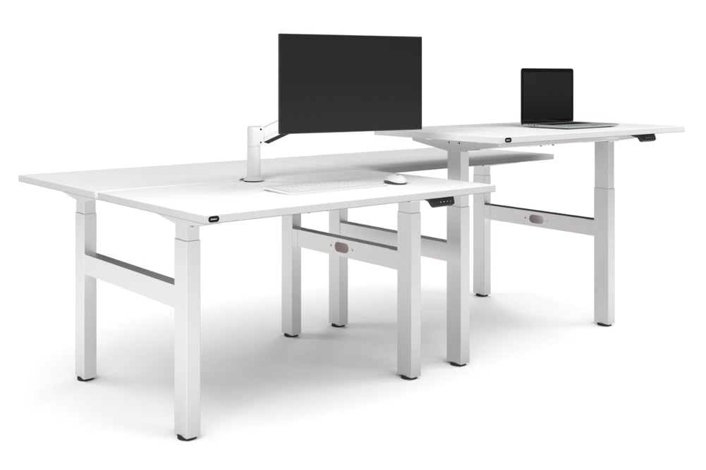 Just Right Height Adjustable 4 Person H-Bench Workstation - White Frame [1400L x 700W]-white none none