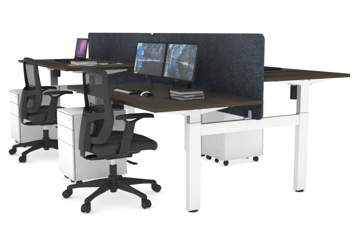 Just Right Height Adjustable 4 Person H-Bench Workstation - White Frame [1400L x 800W] Jasonl dark oak dark grey echo panel (820H x 1400W) none