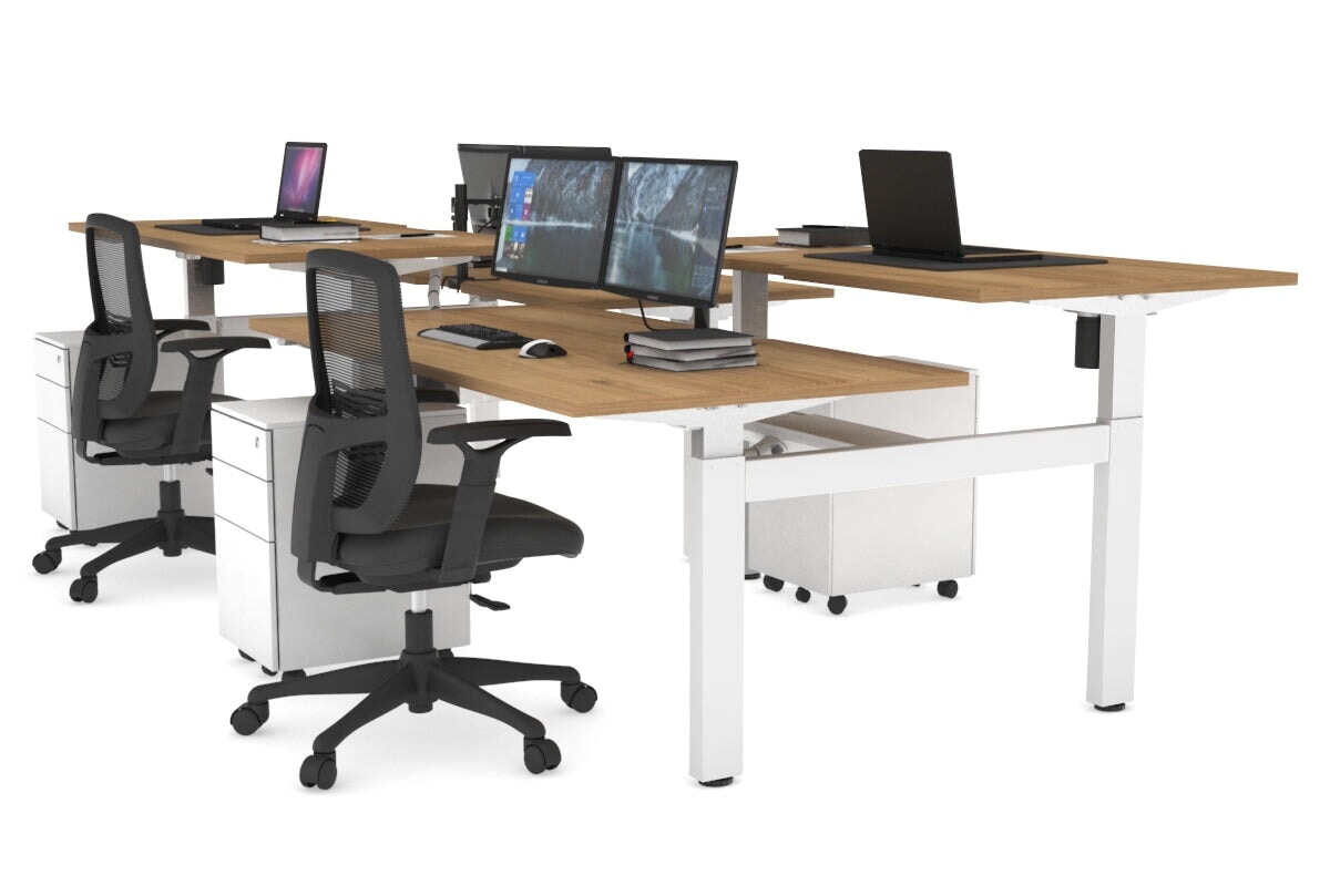 Just Right Height Adjustable 4 Person H-Bench Workstation - White Frame [1400L x 800W] Jasonl 