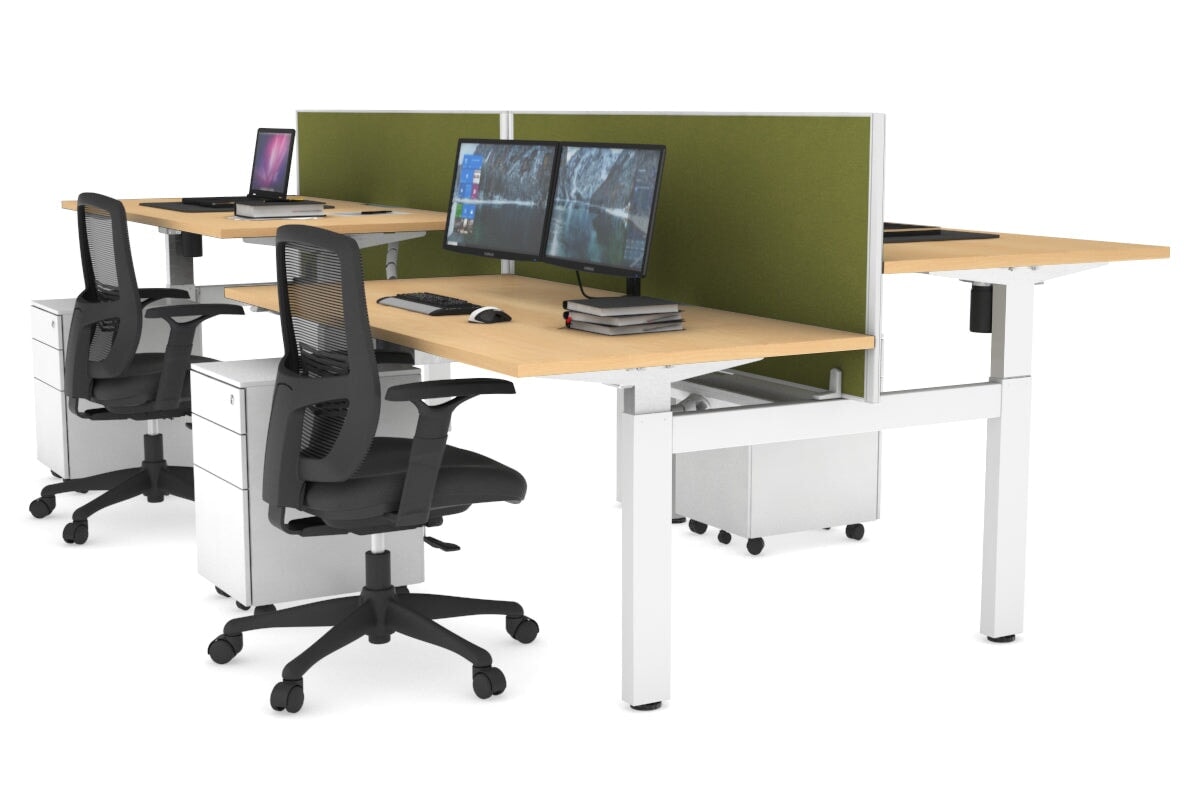 Just Right Height Adjustable 4 Person H-Bench Workstation - White Frame [1400L x 800W] Jasonl 