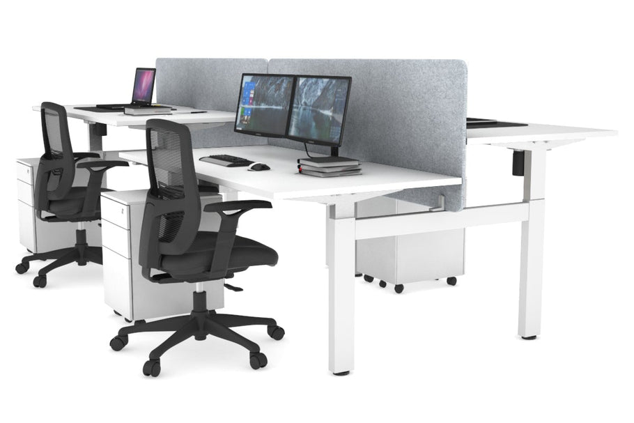 Environmental image of Just Right Height Adjustable 4 Person H-Bench Workstation - White Frame [1400L x 800W]