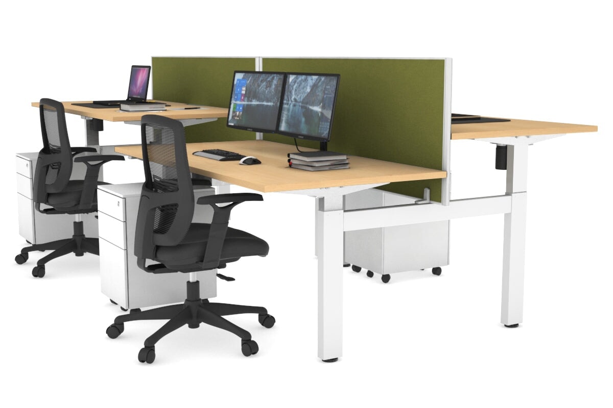 Just Right Height Adjustable 4 Person H-Bench Workstation - White Frame [1400L x 800W] Jasonl 