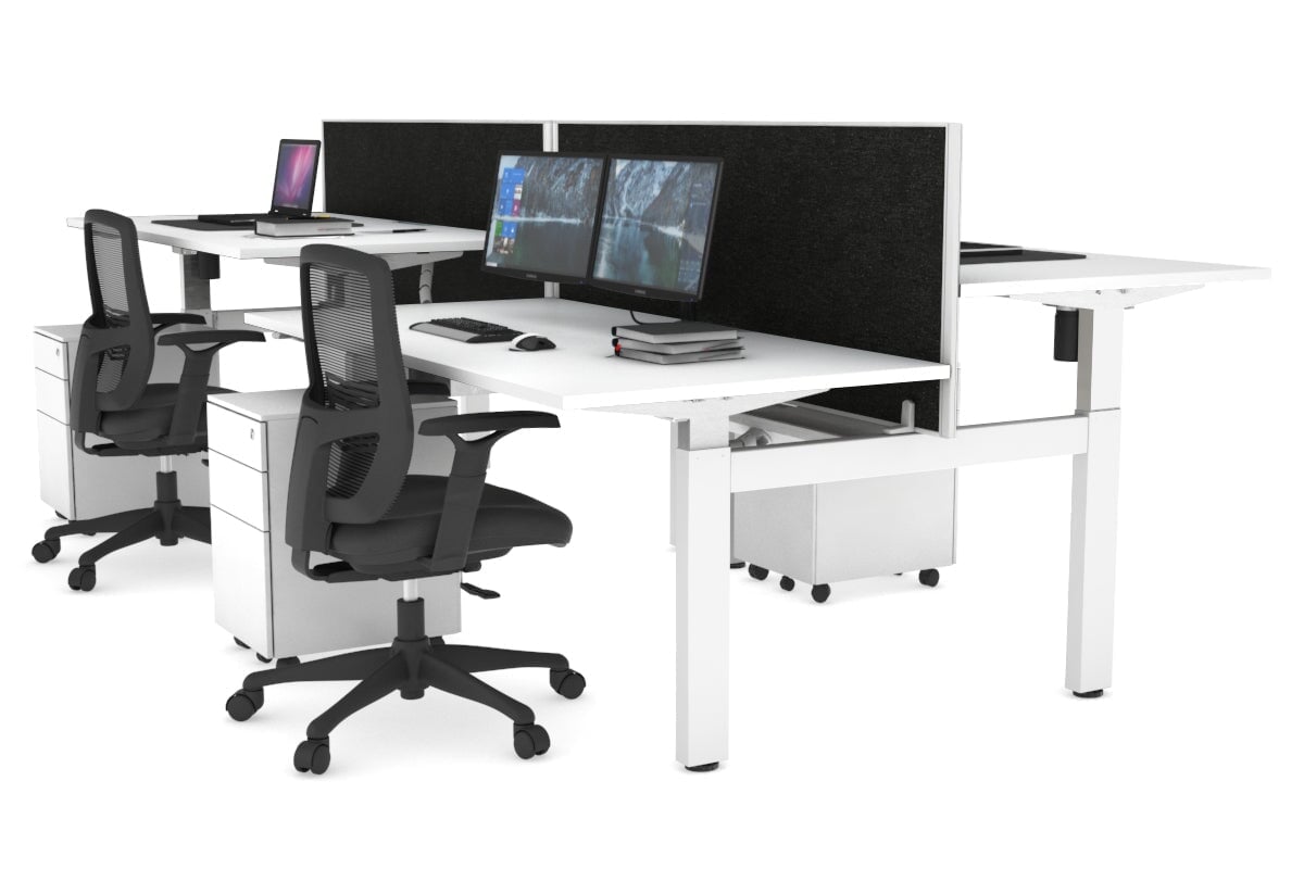 Just Right Height Adjustable 4 Person H-Bench Workstation - White Frame [1400L x 800W] Jasonl 