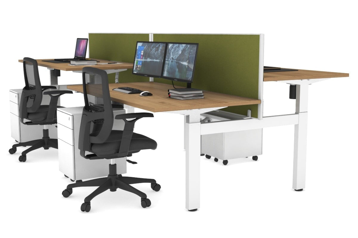 Just Right Height Adjustable 4 Person H-Bench Workstation - White Frame [1400L x 800W] Jasonl 